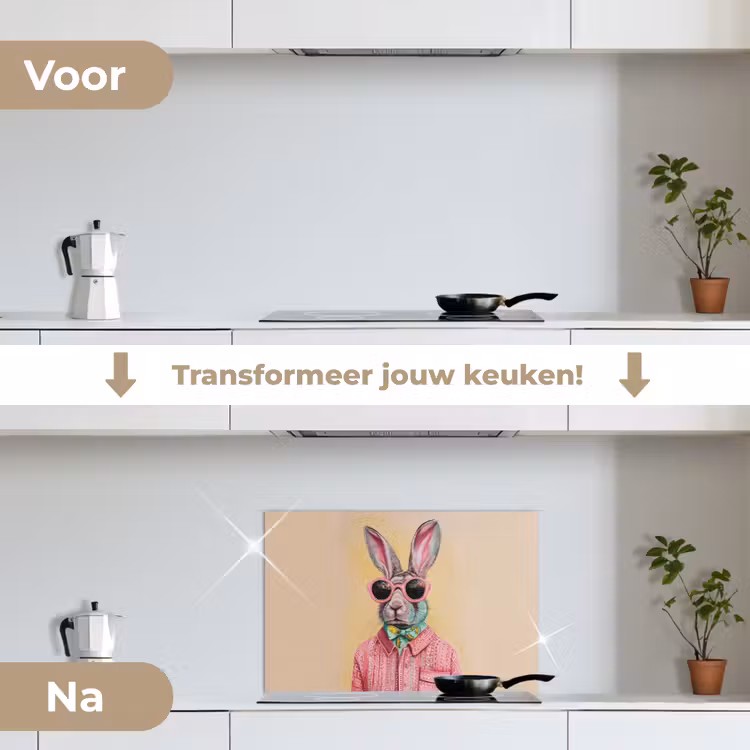 Spatscherm keuken - Grijs - Konijn - Blouse - Strik — 3