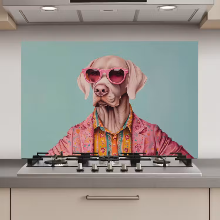 Spatscherm keuken - Hond - Overhemd - Bloemen - Bril — 1