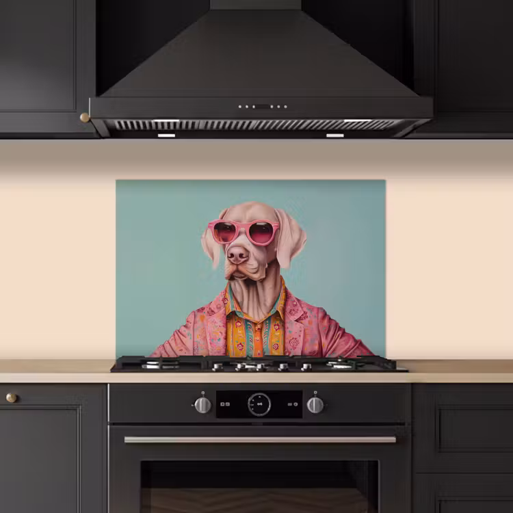 Spatscherm keuken - Hond - Overhemd - Bloemen - Bril — 2