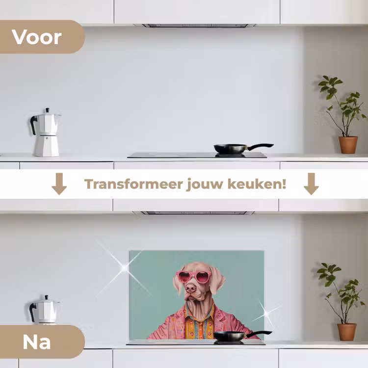 Spatscherm keuken - Hond - Overhemd - Bloemen - Bril — 3