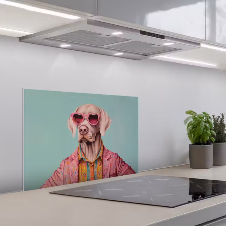 Spatscherm keuken - Hond - Overhemd - Bloemen - Bril — 5