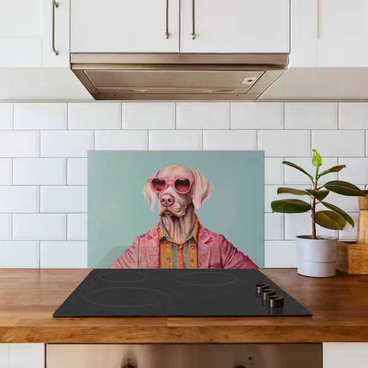 Spatscherm keuken - Hond - Overhemd - Bloemen - Bril — 6