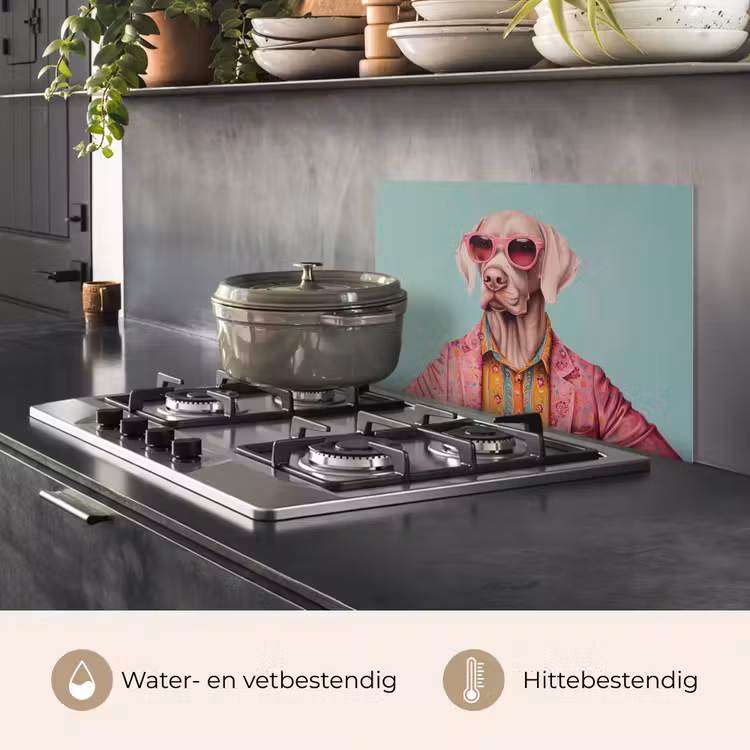 Spatscherm keuken - Hond - Overhemd - Bloemen - Bril — 7