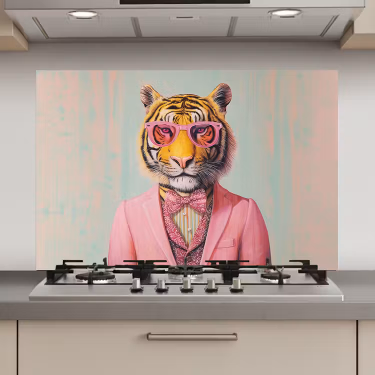 Spatscherm keuken - Tijger - Strik - Jasje - Roze — 1