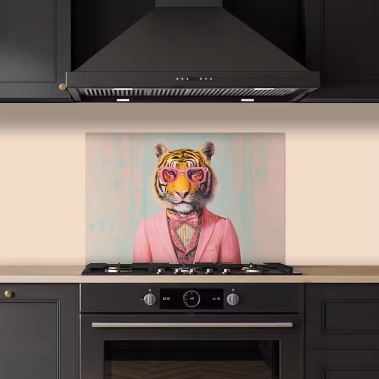 Spatscherm keuken - Tijger - Strik - Jasje - Roze — 2