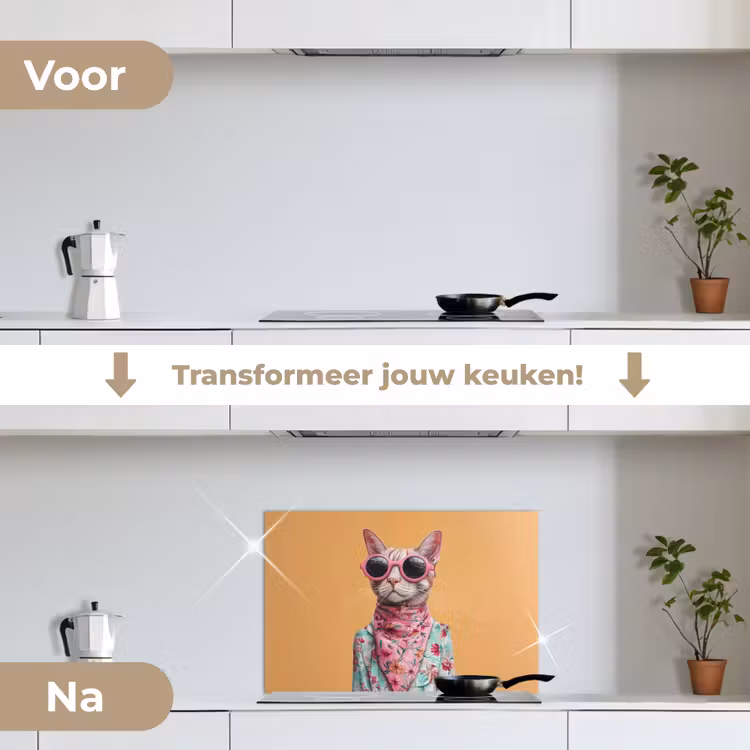 Spatscherm keuken - Zonnebril - Kat - Sjaal - Bloemen — 3