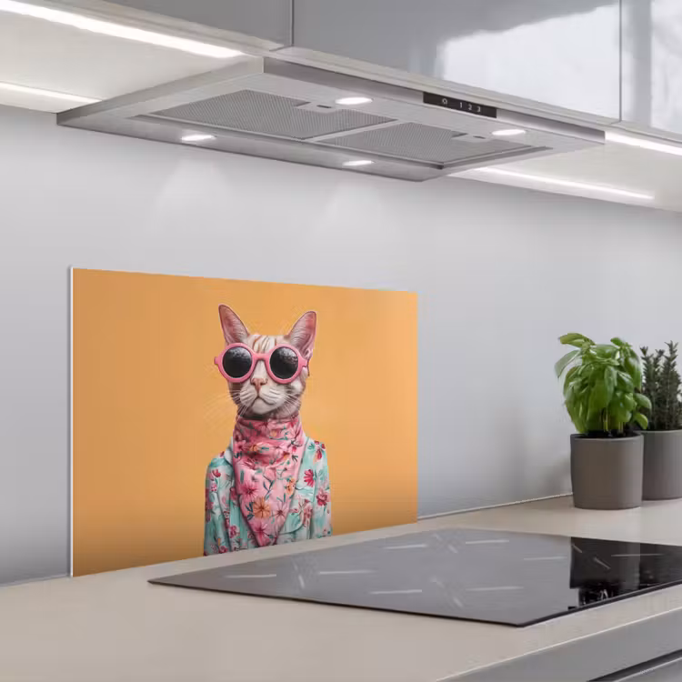 Spatscherm keuken - Zonnebril - Kat - Sjaal - Bloemen — 5