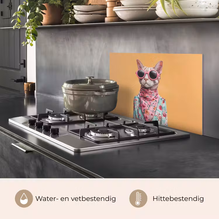 Spatscherm keuken - Zonnebril - Kat - Sjaal - Bloemen — 7