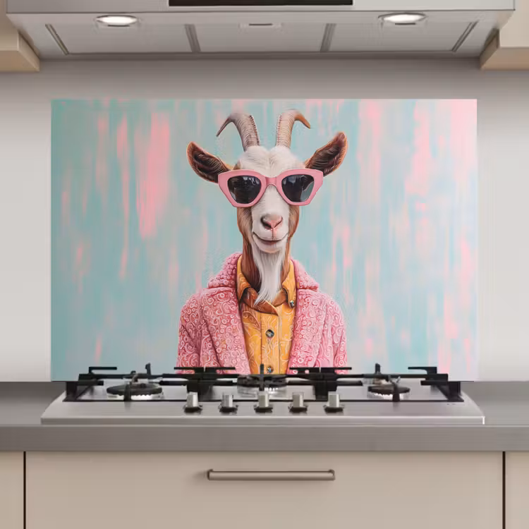Spatscherm keuken - Zonnebril - Roze - Geit - Horen — 1