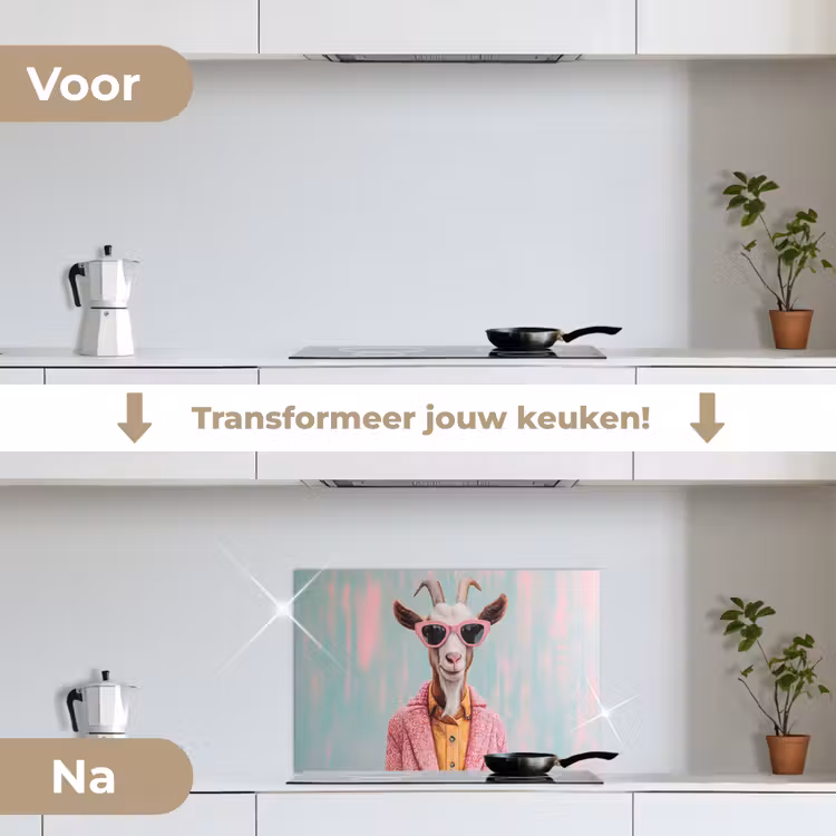 Spatscherm keuken - Zonnebril - Roze - Geit - Horen — 3