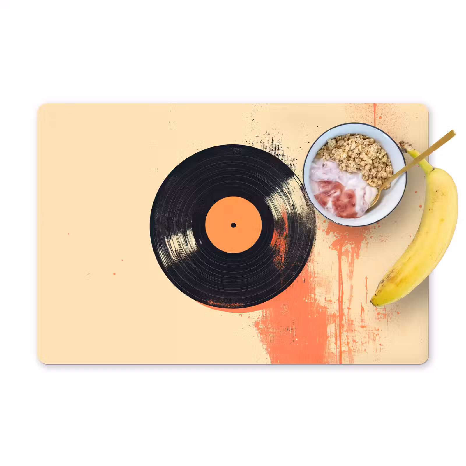 Placemat - 6 stuks - Vinylplaat - Zwart - Verfspatten - Retro — 1