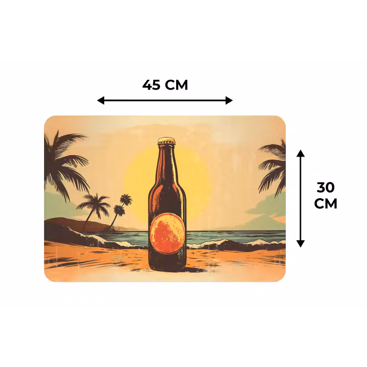 Placemat - 6 stuks - Bierfles - Zonsondergang - Palmbomen - Zee — 3