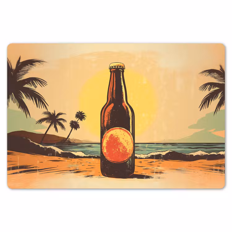 Placemat - 6 stuks - Bierfles - Zonsondergang - Palmbomen - Zee — 7