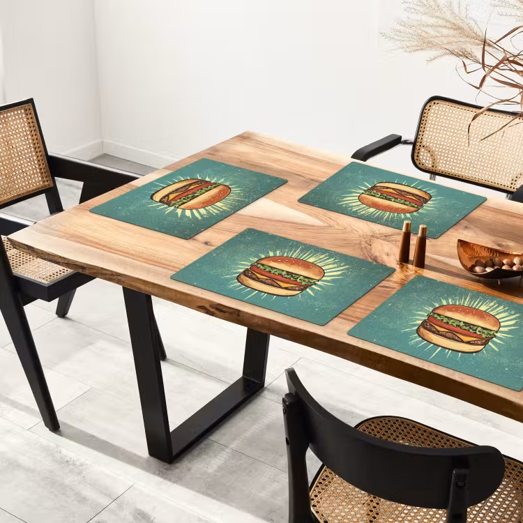 Placemat - 6 stuks - Hamburger - Illustratie - Sla - Kaas — 5
