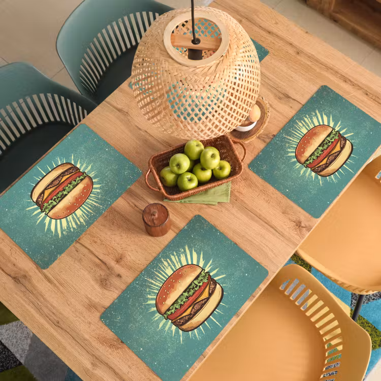 Placemat - 6 stuks - Hamburger - Illustratie - Sla - Kaas — 6