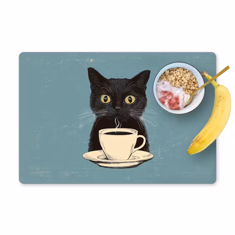Placemat - 6 stuks - Kat - Zwart - Koffie - Minimalistisch — 1