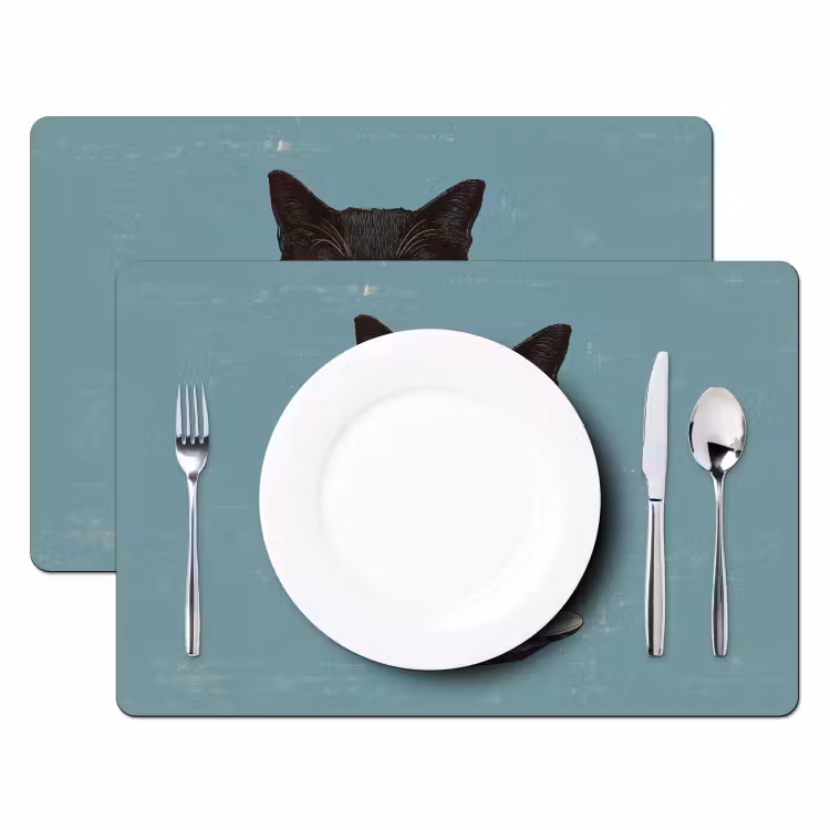 Placemat - 6 stuks - Kat - Zwart - Koffie - Minimalistisch — 2