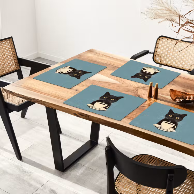 Placemat - 6 stuks - Kat - Zwart - Koffie - Minimalistisch — 5