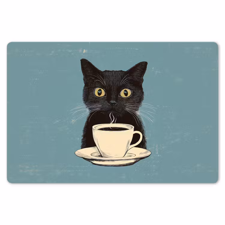Placemat - 6 stuks - Kat - Zwart - Koffie - Minimalistisch — 7