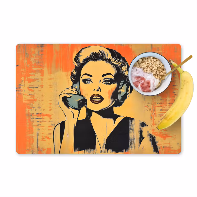 Placemat - 6 stuks - Retro - Vrouw - Koptelefoon - Oranje — 1