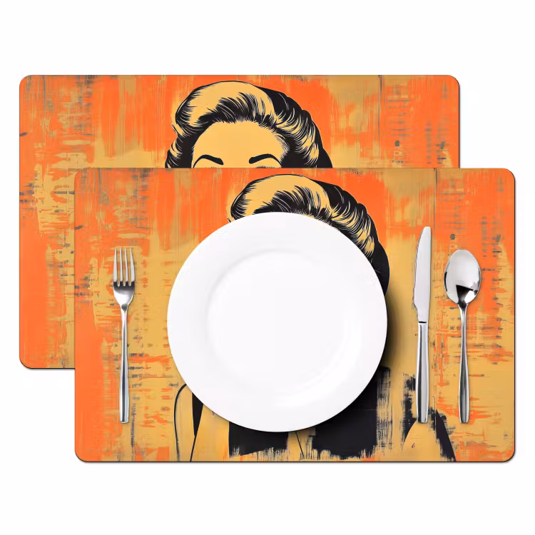 Placemat - 6 stuks - Retro - Vrouw - Koptelefoon - Oranje — 2