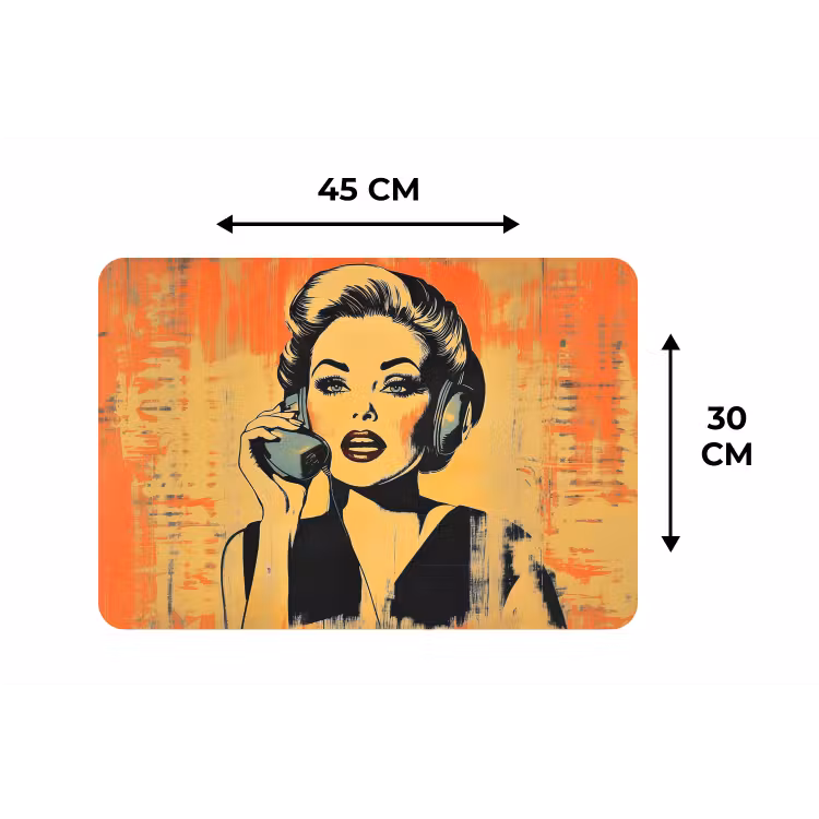 Placemat - 6 stuks - Retro - Vrouw - Koptelefoon - Oranje — 3