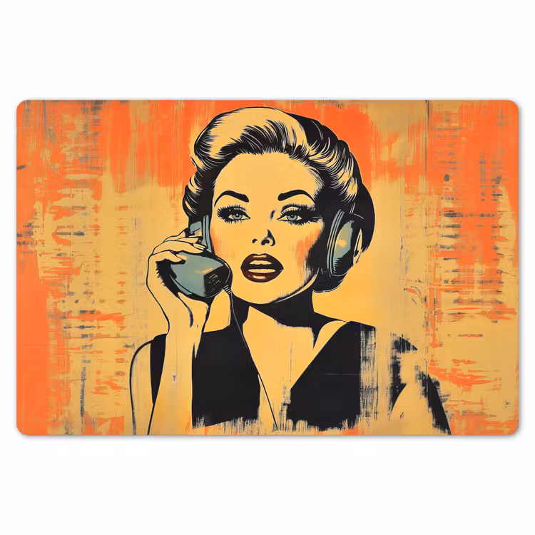 Placemat - 6 stuks - Retro - Vrouw - Koptelefoon - Oranje — 7
