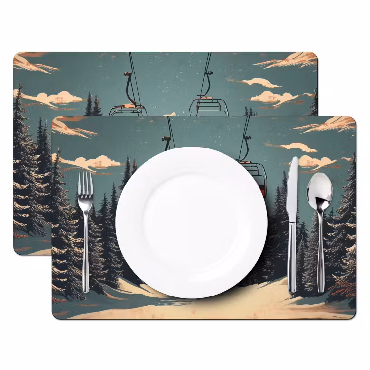 Placemat - 6 stuks - Sneeuw - Skilift - Rood - Bomen — 2