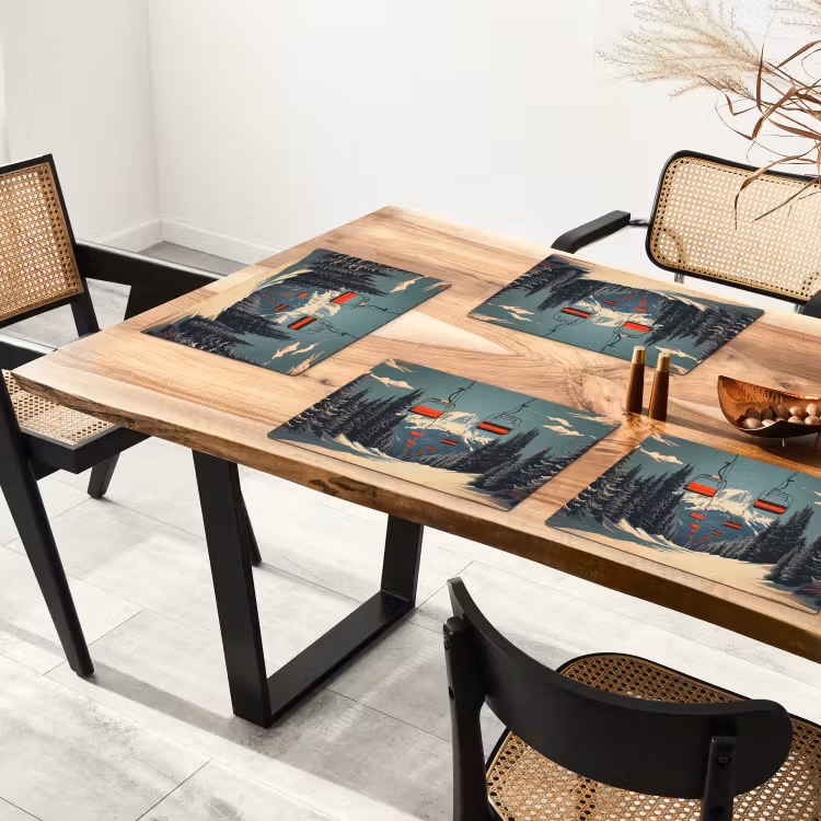 Placemat - 6 stuks - Sneeuw - Skilift - Rood - Bomen — 5