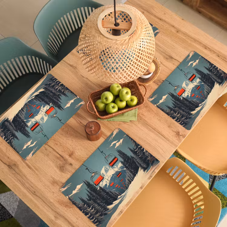 Placemat - 6 stuks - Sneeuw - Skilift - Rood - Bomen — 6