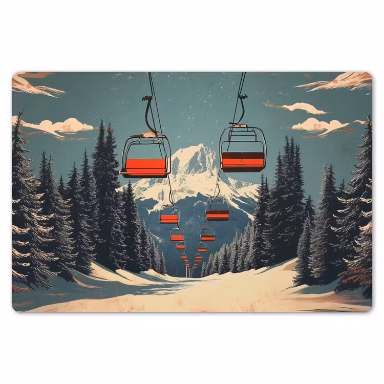Placemat - 6 stuks - Sneeuw - Skilift - Rood - Bomen — 7