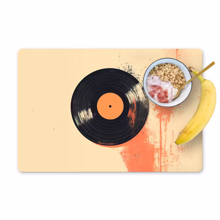 Placemat - 6 stuks - Vinylplaat - Zwart - Verfspatten - Retro — 1