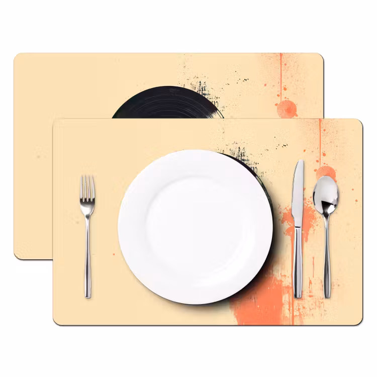 Placemat - 6 stuks - Vinylplaat - Zwart - Verfspatten - Retro — 2