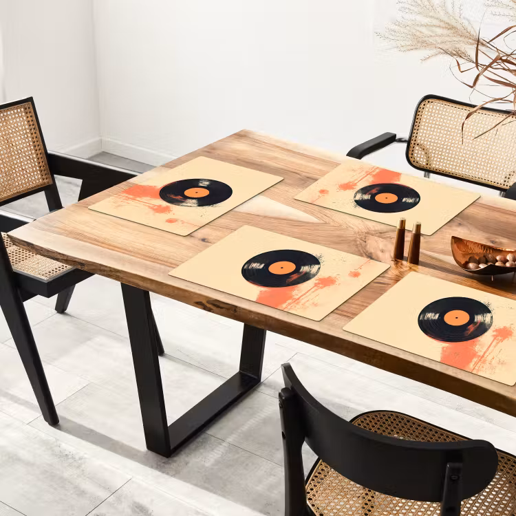 Placemat - 6 stuks - Vinylplaat - Zwart - Verfspatten - Retro — 5