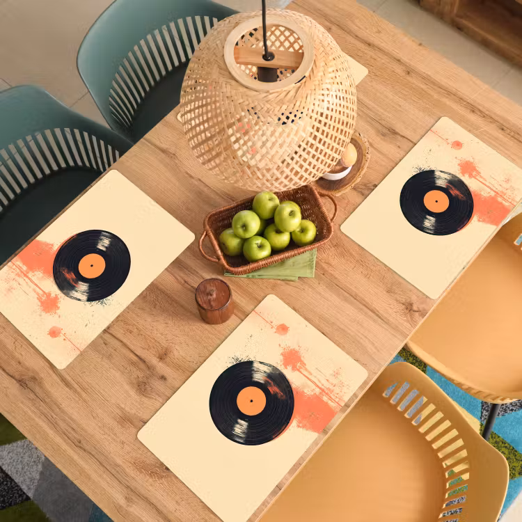 Placemat - 6 stuks - Vinylplaat - Zwart - Verfspatten - Retro — 6