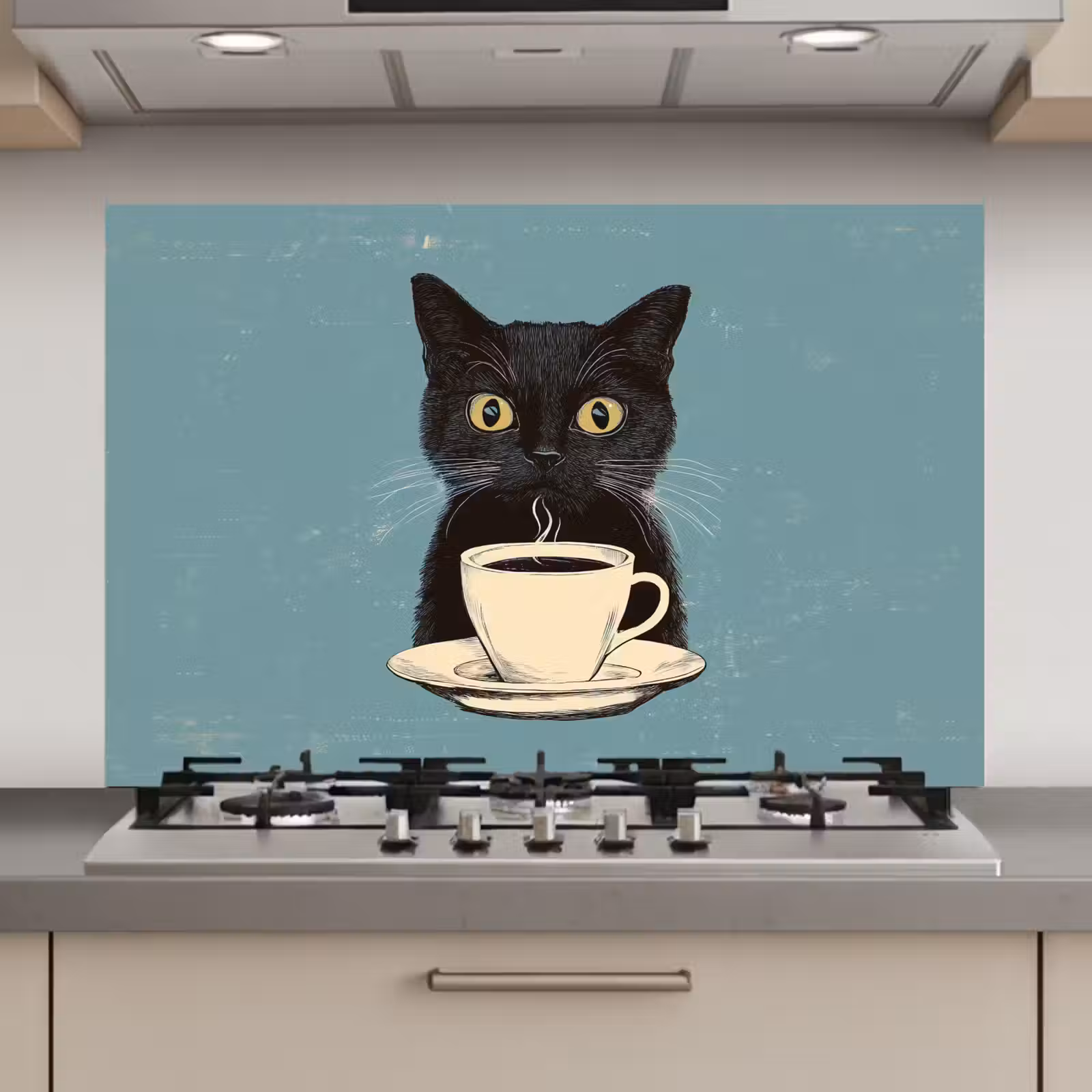 Spatscherm keuken - Kat - Zwart - Koffie - Minimalistisch — 1