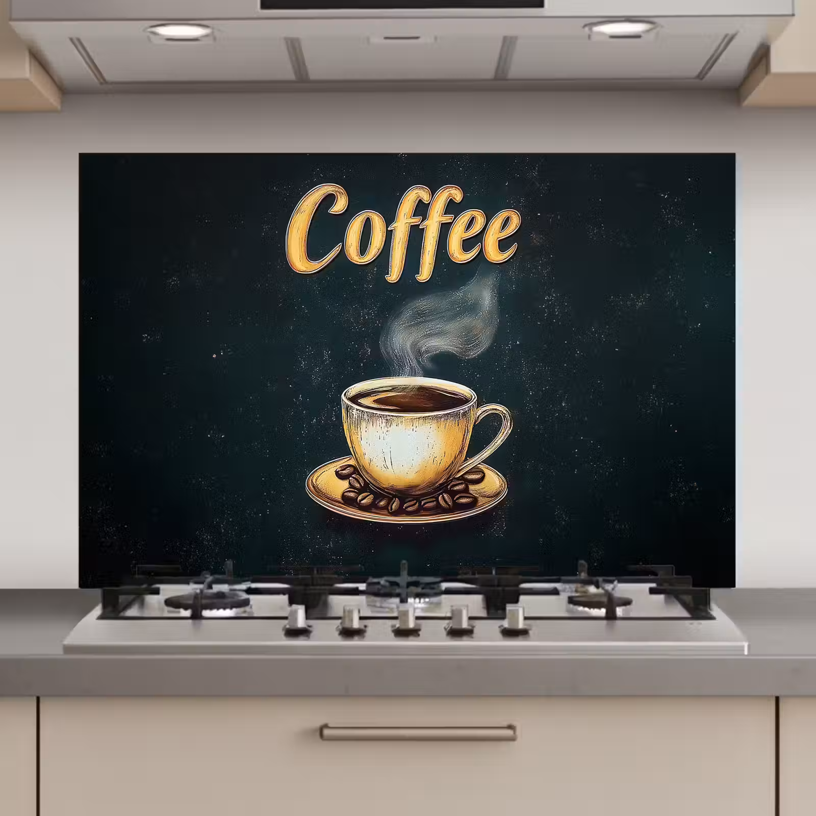 Spatscherm keuken - Koffie - Schotel - Koffiebonen - Retro — 1