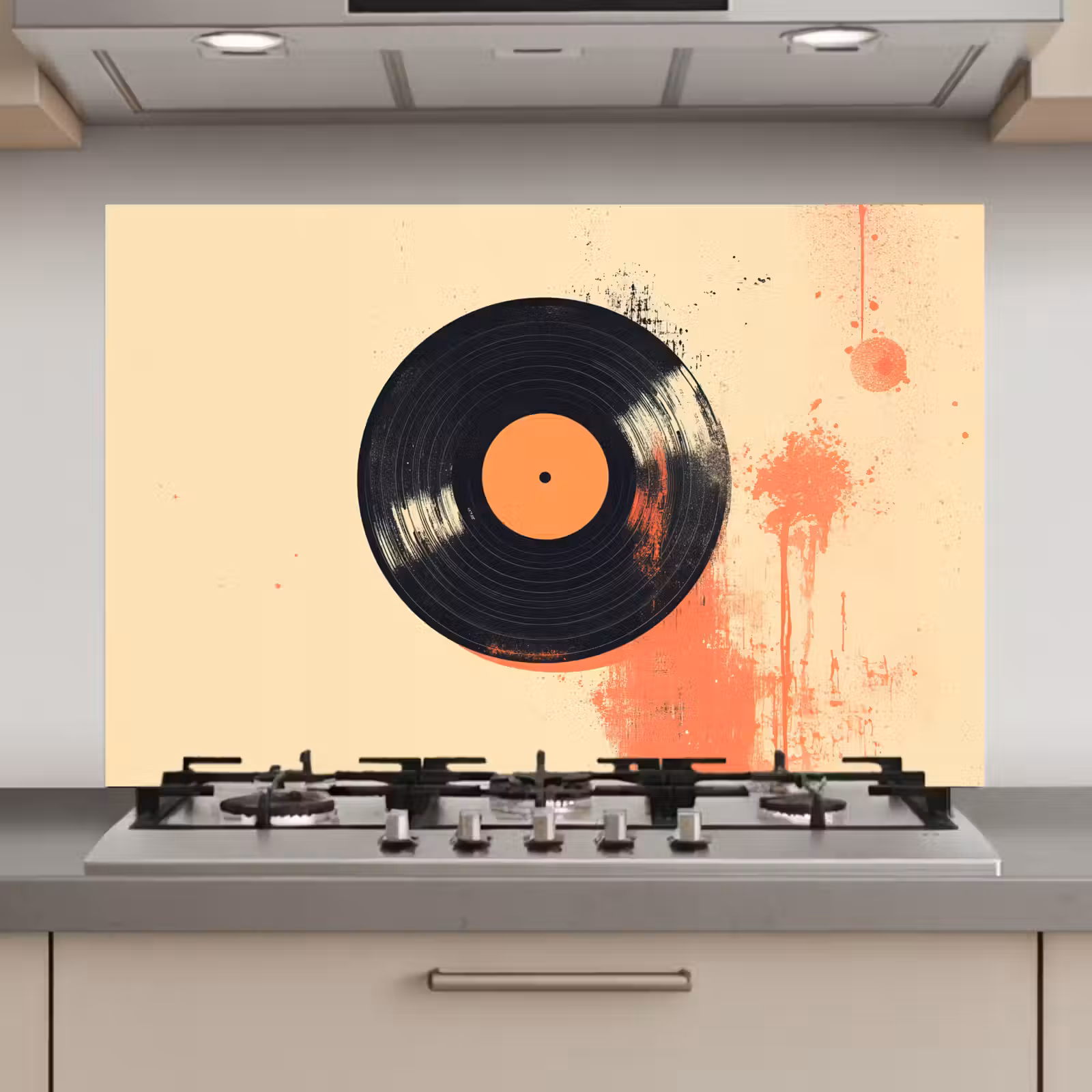 Spatscherm keuken - Vinylplaat - Zwart - Verfspatten - Retro — 1