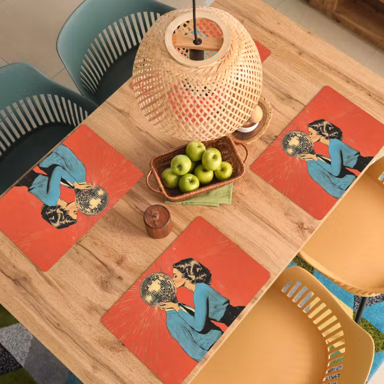 Placemat - 6 stuks - Vrouw - Retro - Discobal - Kus — 6