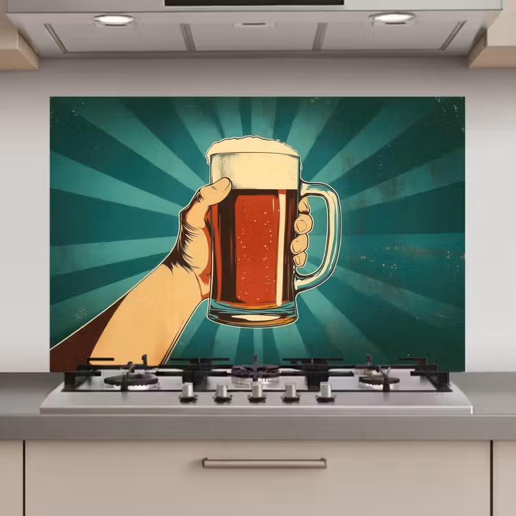 Spatscherm keuken - Bierglas - Schuim - Retro - Groen — 1