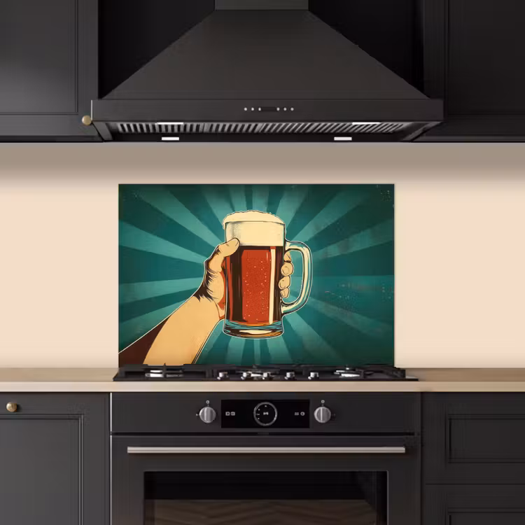 Spatscherm keuken - Bierglas - Schuim - Retro - Groen — 2