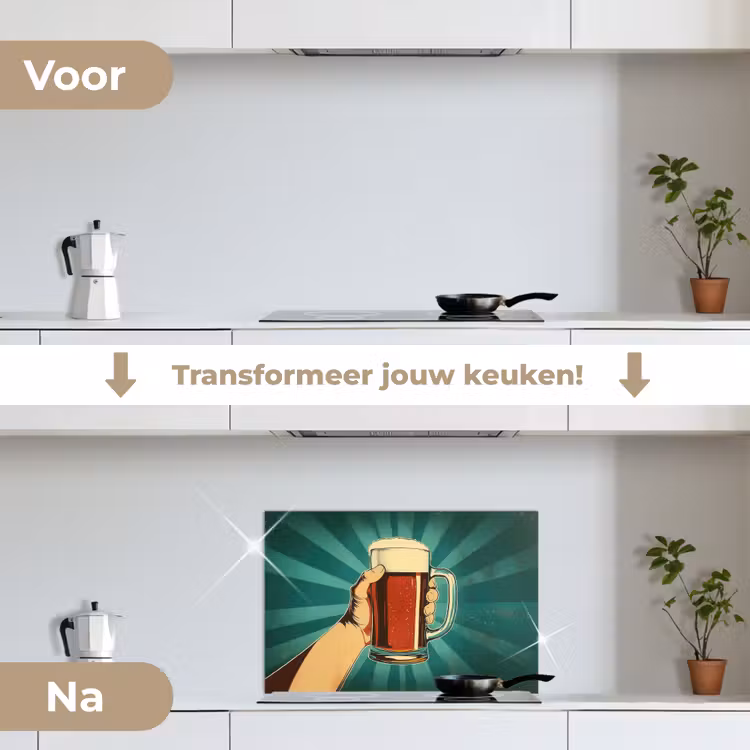 Spatscherm keuken - Bierglas - Schuim - Retro - Groen — 3
