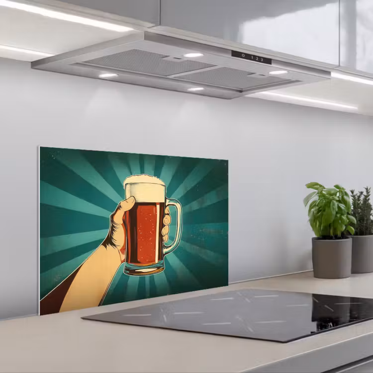 Spatscherm keuken - Bierglas - Schuim - Retro - Groen — 5