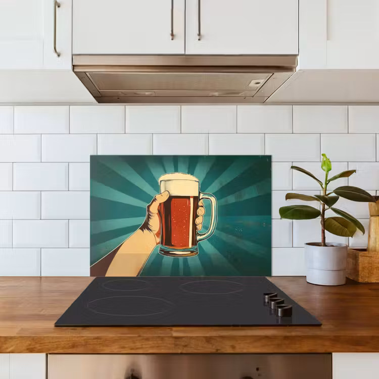 Spatscherm keuken - Bierglas - Schuim - Retro - Groen — 6