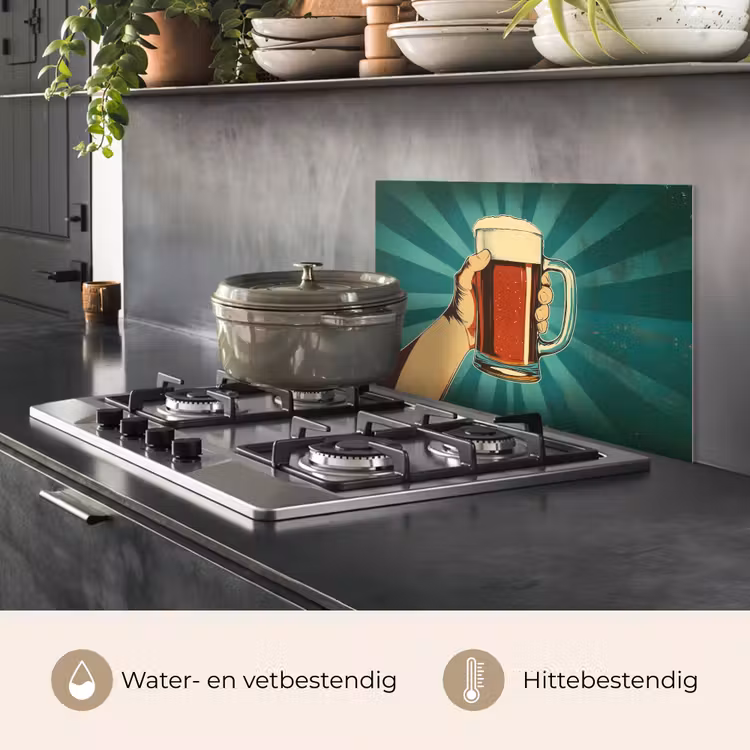 Spatscherm keuken - Bierglas - Schuim - Retro - Groen — 7