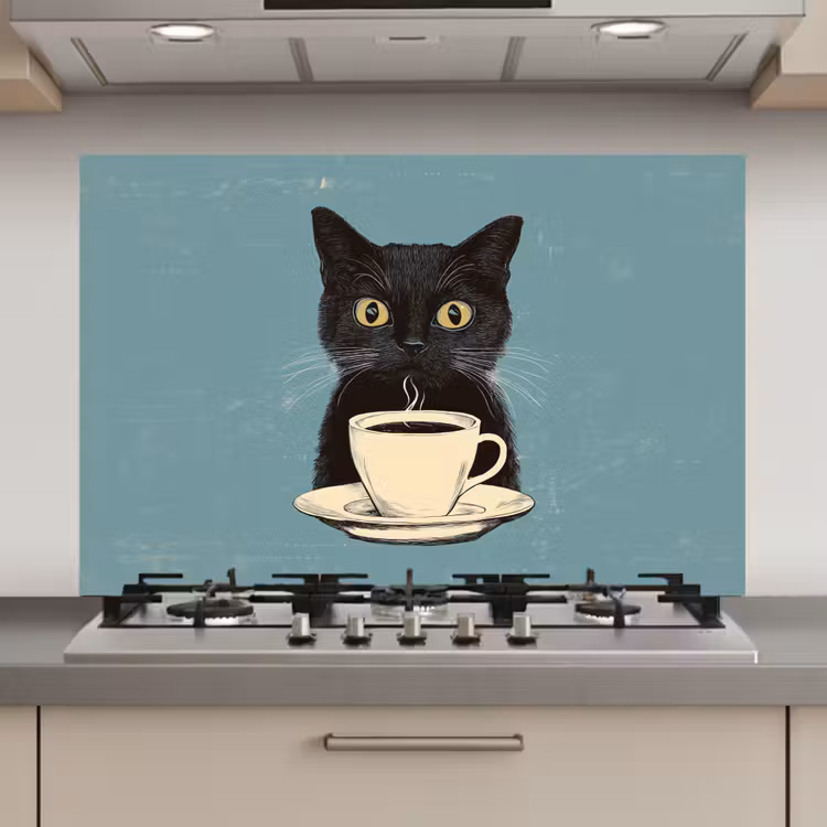 Spatscherm keuken - Kat - Zwart - Koffie - Minimalistisch — 1