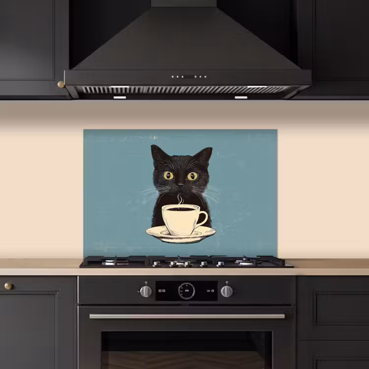 Spatscherm keuken - Kat - Zwart - Koffie - Minimalistisch — 2