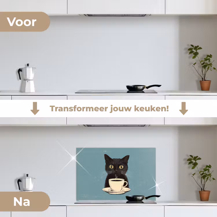 Spatscherm keuken - Kat - Zwart - Koffie - Minimalistisch — 3