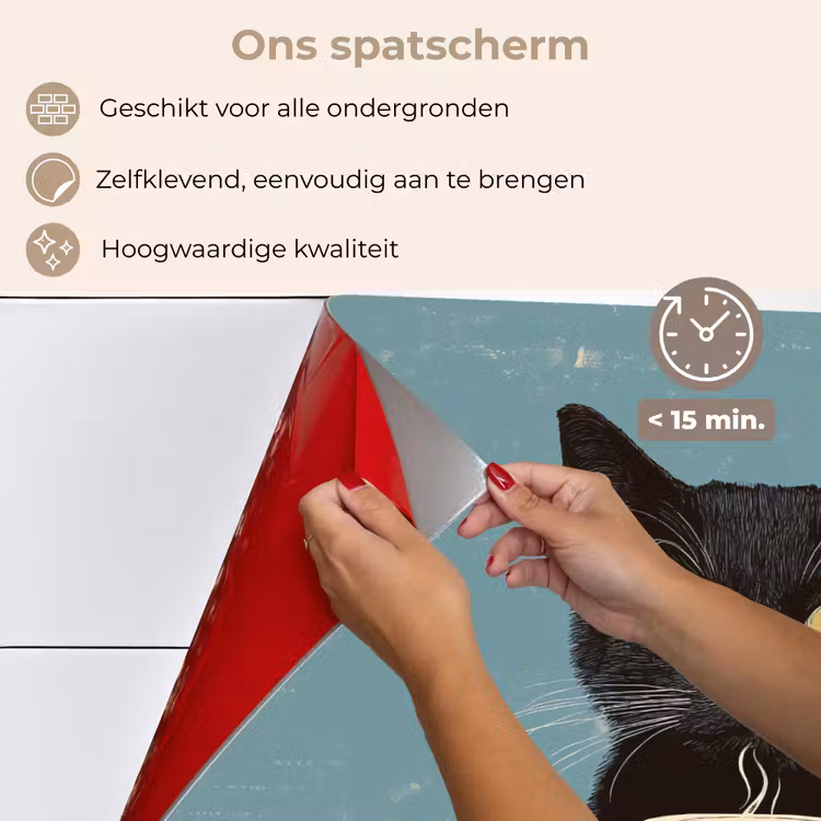 Spatscherm keuken - Kat - Zwart - Koffie - Minimalistisch — 4