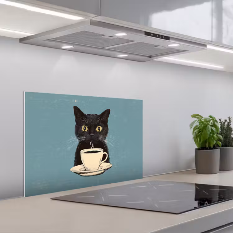 Spatscherm keuken - Kat - Zwart - Koffie - Minimalistisch — 5